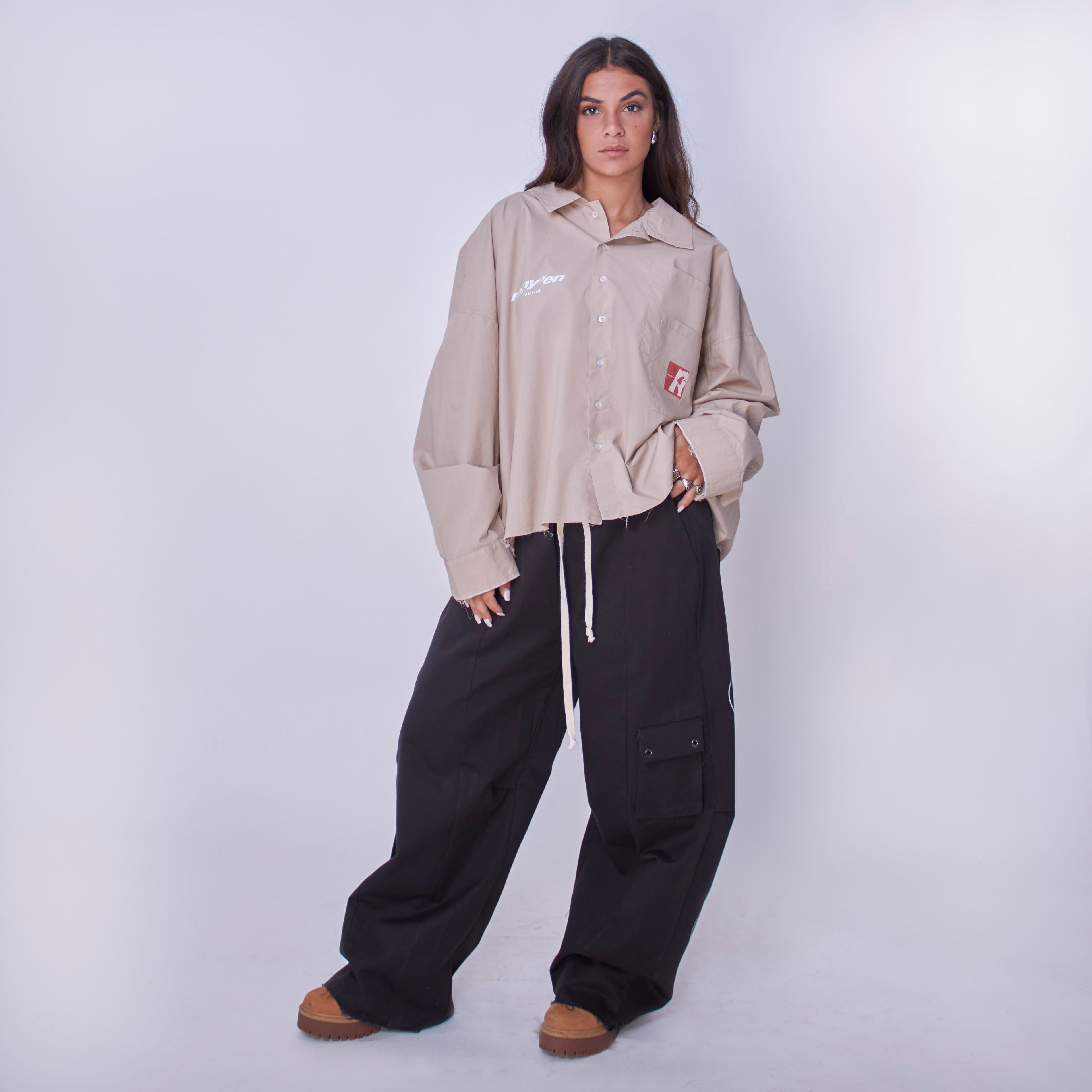 Utility Cropped Shirt Beige